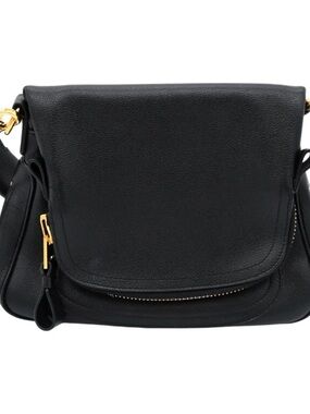 Tom Ford Jennifer Double-Zip Black Grained Leather Shoulder Bag